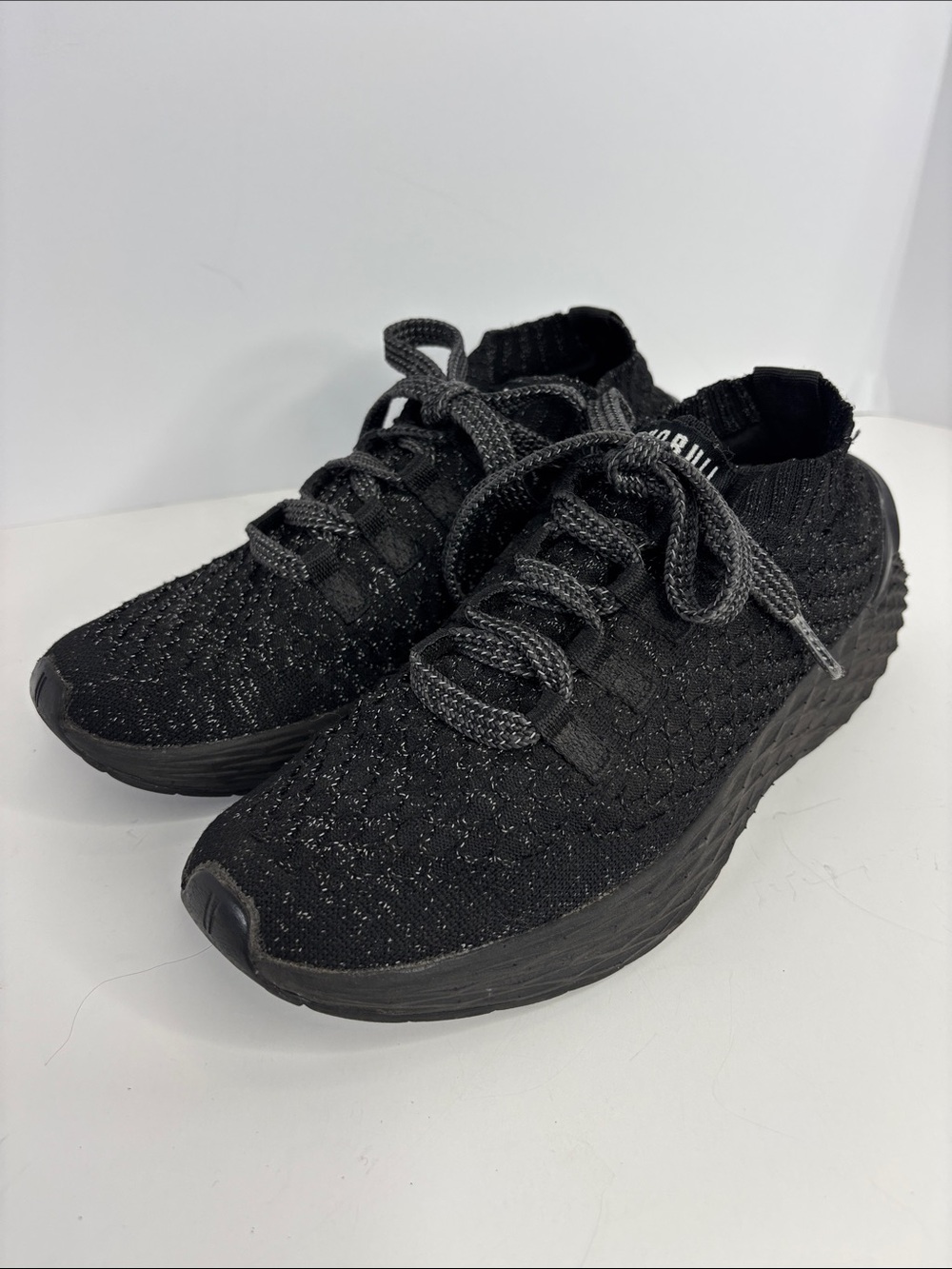 NOBULL Knit Trainer Sneakers Womens 7 Athletic Black Reflective Comfy Running